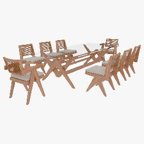 3D Cassina Jeanneret Capitol Complex Glass Table with Office Chair and Wooden Chair Set